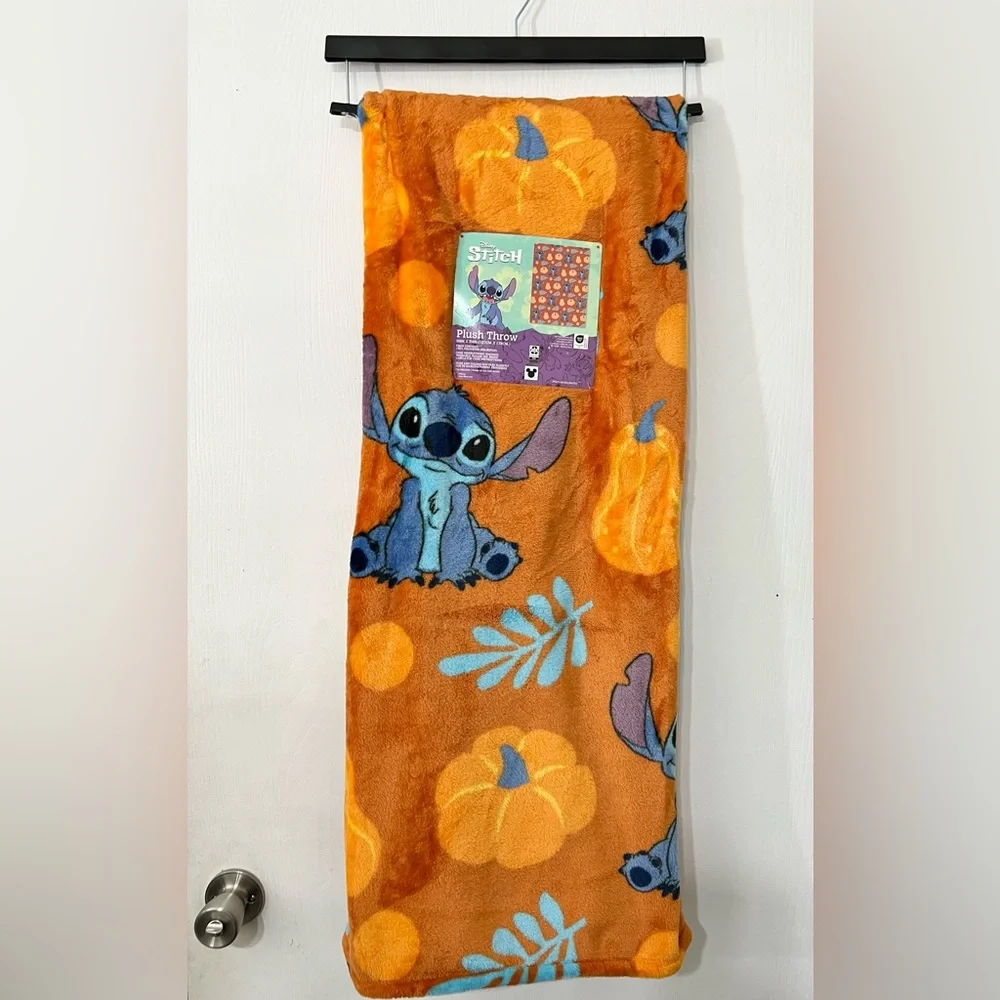 Disney Stitch Pumpkin Fall Halloween Plush Throw Blanket